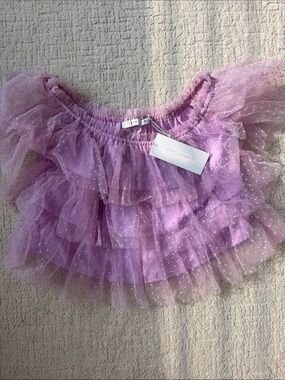 Lush Lavender Polka Dot Ruffle Tulle Top
